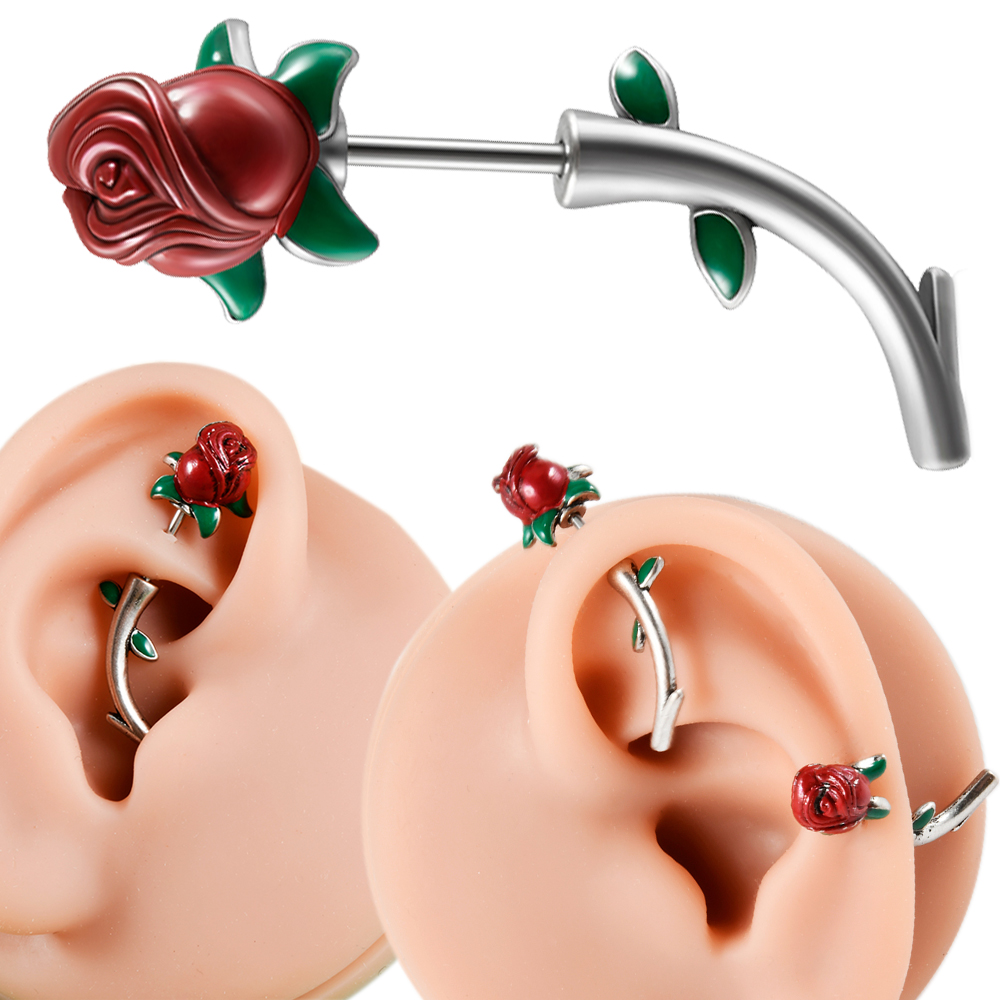 Body Jewelry Surgical Steel - 1 szt. Kwiat czerwonej róży ze